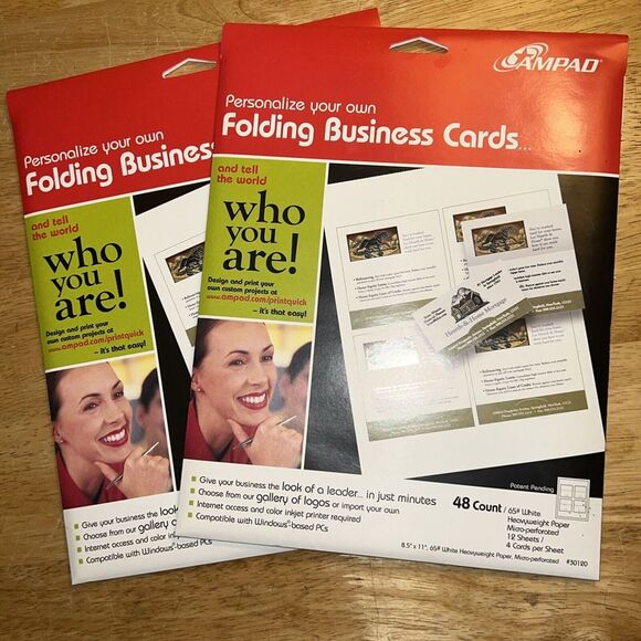 AMPAD~Folding Blank Business Cards White  Printable Blank #30120 - 2 Packages‎ - Picture 1 of 6